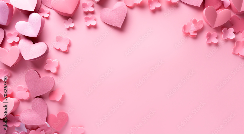 Pink rectangular banner with hearts. Valentine's day concept background. For greeting card, product