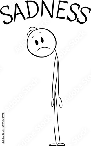Sad Person Showing Facial Expression, Vector Cartoon Stick Figure Illustration