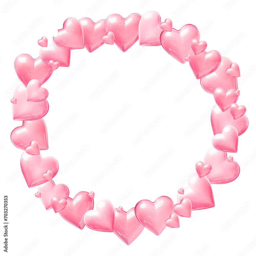 Pink frame with hearts for Valentine's day. Isolated on white background. For greeting card, banner