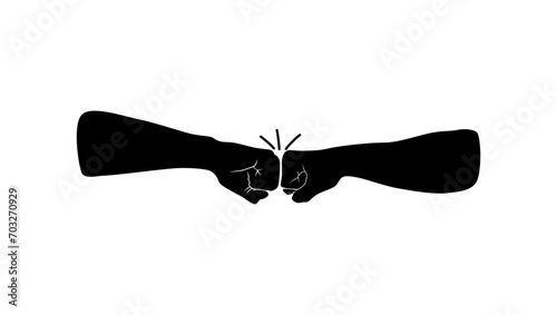 Fist bump, black isolated silhouette