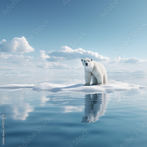 A polar bear stands alone on an iceberg. ecological awareness