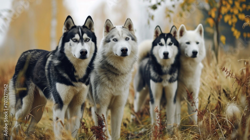 a pack of Siberian Husky dogs