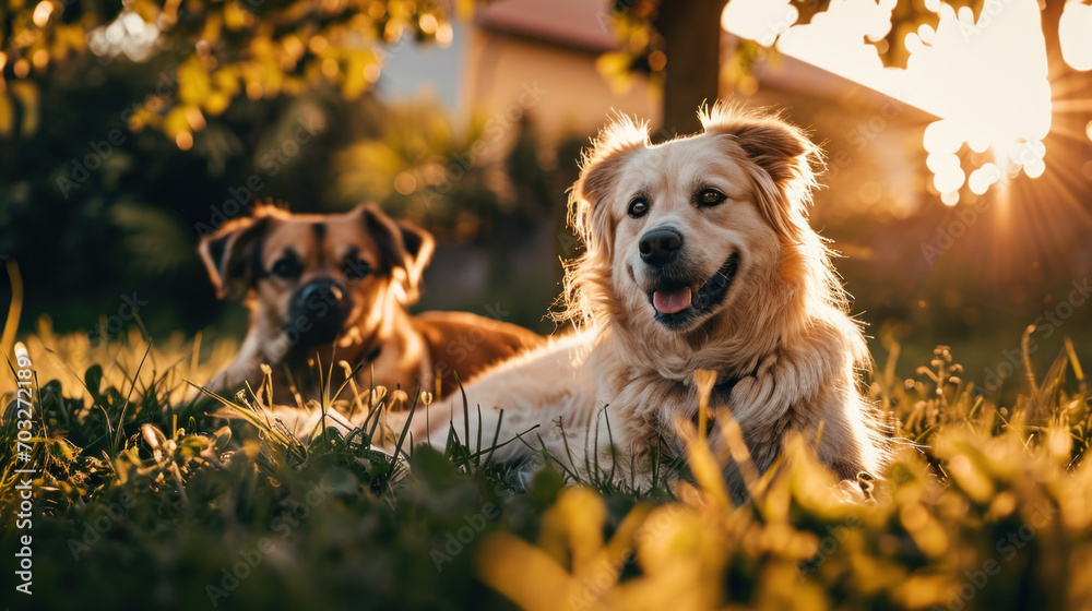 Two dog outside in the backyard