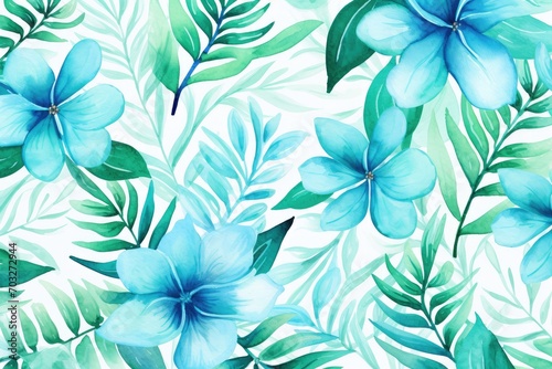 Watercolor Tropical Leaves in Lush Shades of Blue and Green. Generative AI 