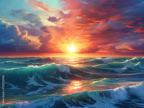 Sunset over the sea, AI Generative © Bimit