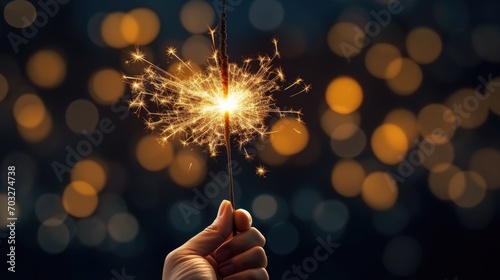 hand with sparkler on bokeh background