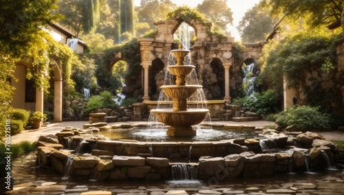 "Serene Oasis: A Garden's Water Symphony"