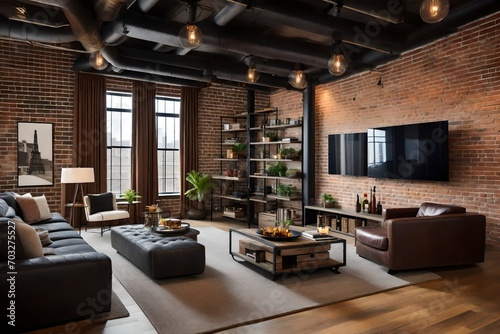 Rustic Elegance: Bricked Living Room Interior - Textured Walls, Cozy Seating, and Timeless Design | Aesthetic and Inviting Space for a Warm and Homely Atmosphere