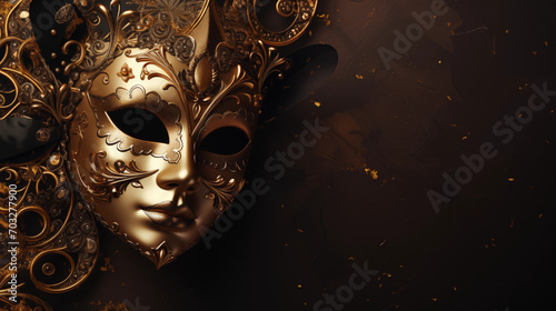 Venetian carnival mask with blue glitter background copy space on Background, Ai generated image.