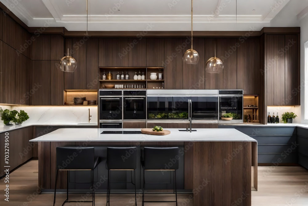 Modern Culinary Haven: Kitchen Interior - Sleek Design, Functional Layout, and Aesthetic Efficiency | Contemporary Space for Culinary Creativity and Socializing.