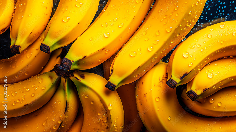 There are a lot of wet banana fruits. Selective focus. There are a lot of wet banana fruits. Selective focus.