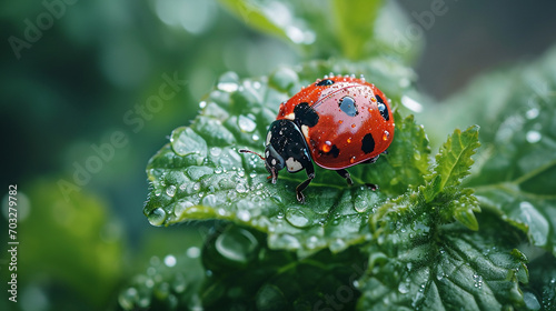 Ladybug in the green grass. Macro bugs and insects world.