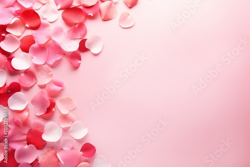 Pop, vibrant, Valentine's day background, love, with hearts and rose petals, empty copy space Generative AI