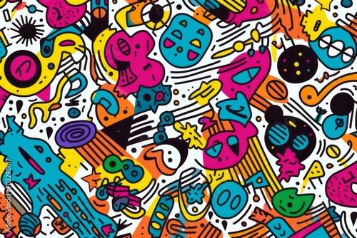 Spark imagination and creativity in your design with a vibrant and eclectic colorful line doodle seamless pattern background  Generative AI 