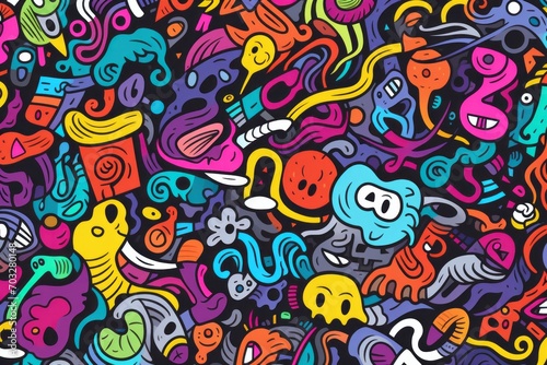 Spark imagination and creativity in your design with a vibrant and eclectic colorful line doodle seamless pattern background  Generative AI 