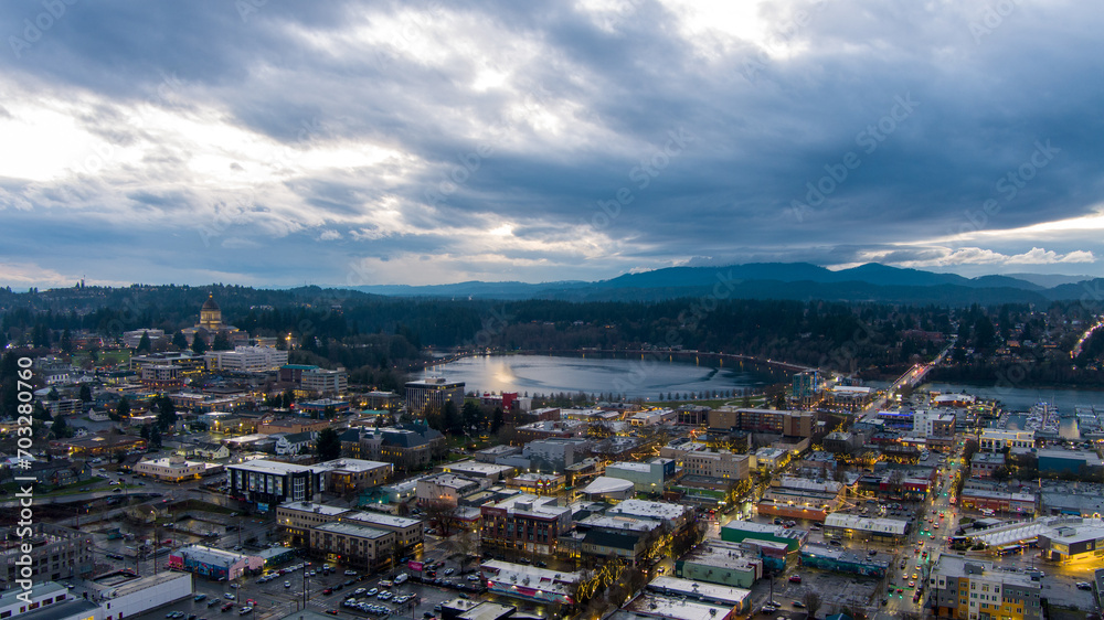 Olympia, Washington at sunset in December