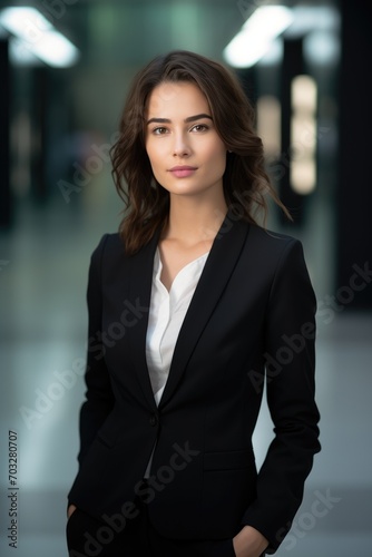A young attractive office going lady in black suit
