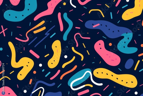 Add a playful and whimsical touch to your design with a dynamic and lively colorful line doodle seamless pattern background, Generative AI