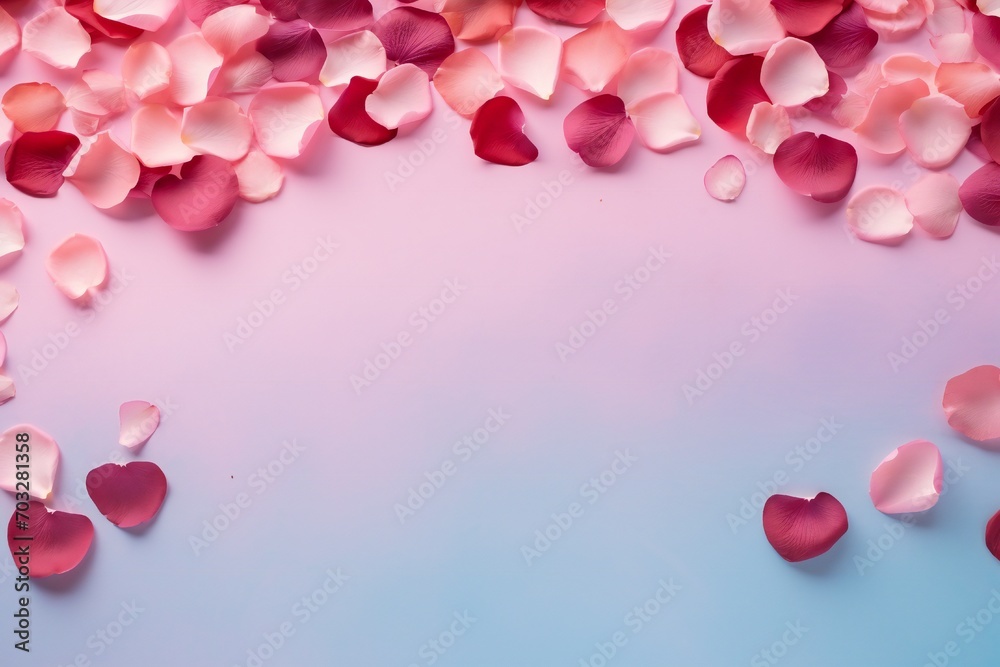 Pop, vibrant, Valentine's day background, love, with hearts and rose petals, empty copy space Generative AI