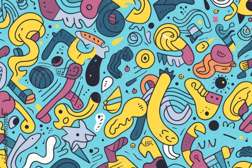 Elevate your project with a fun and eclectic colorful line doodle seamless pattern background, bringing a joyful, Generative AI 