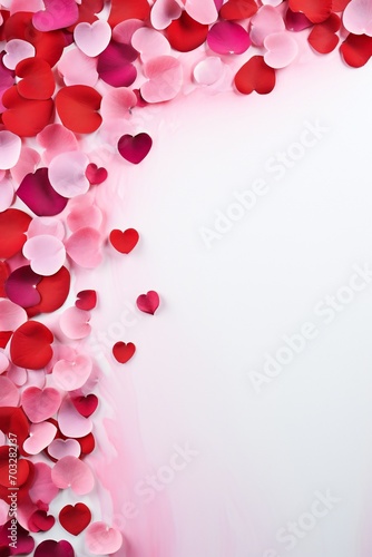 Pop, vibrant, Valentine's day background, love, with hearts and rose petals, empty copy space Generative AI