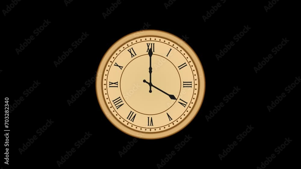animated clock counting down 24 Hour Day Fast Speed, old clock face. the video containing 2 clips. clock with latin numeral and number numeral. transparent (RGB + Alpha) background.