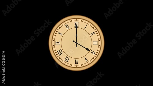 animated clock counting down 24 Hour Day Fast Speed, old clock face. the video containing 2 clips. clock with latin numeral and number numeral. transparent (RGB + Alpha) background.