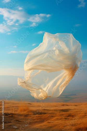 A plastic bag flies. Selective focus.