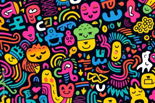  Explore the playful side of design with a vibrant and entertaining colorful line doodle seamless pattern background  Generative AI