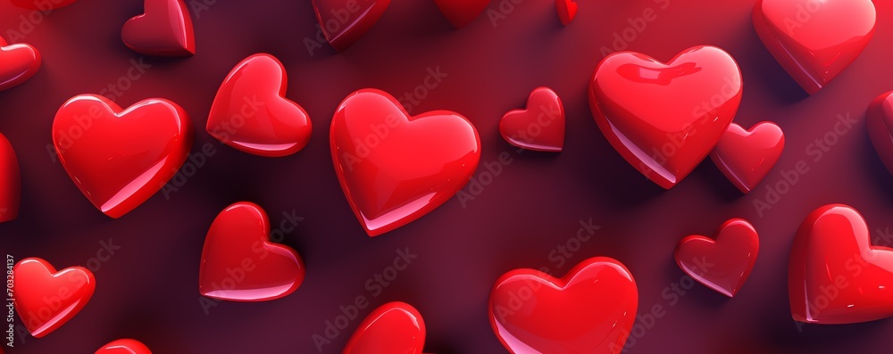 Red hearts on a red background, vector banner