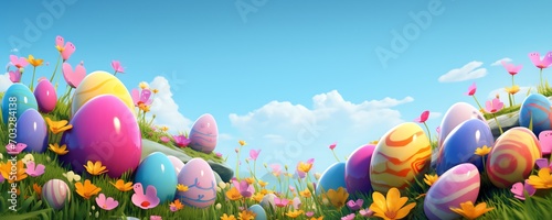 A meadow filled with Easter eggs