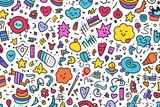 Express your creative spirit with a whimsical and colorful line doodle seamless pattern background, featuring doodles, Generative AI
