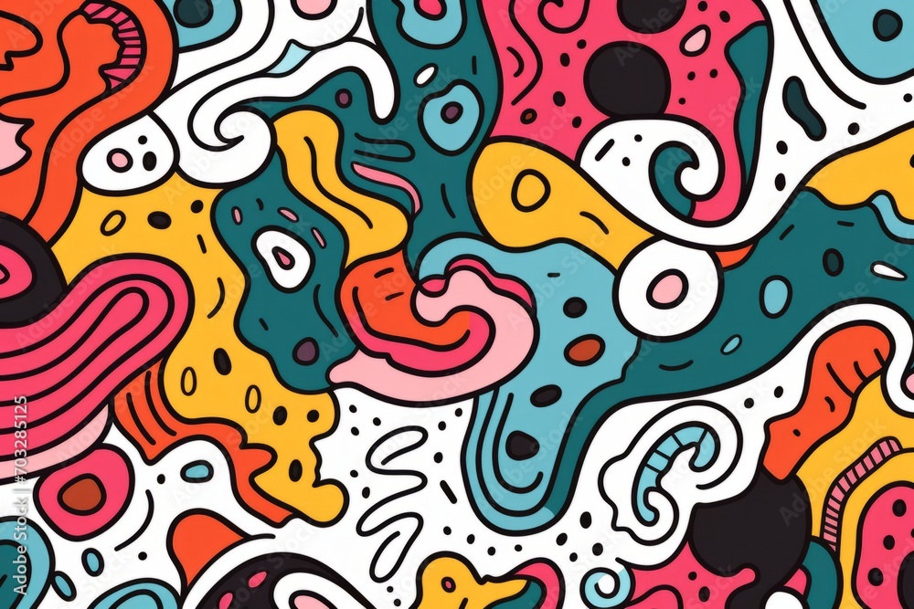  Play with patterns and colors using a dynamic and eclectic colorful line doodle seamless pattern background, Generative AI
