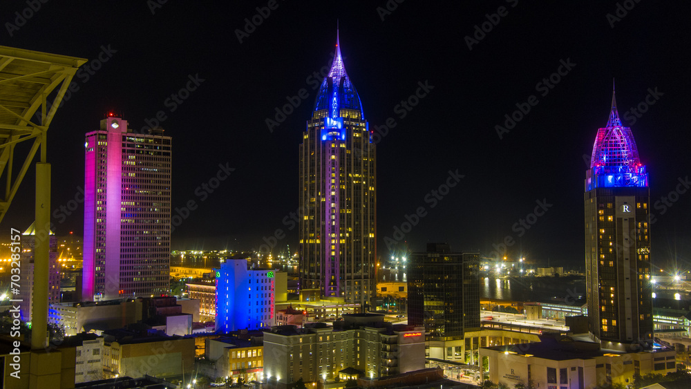 Obraz premium City of Mobile illuminated on New Years Eve 2023