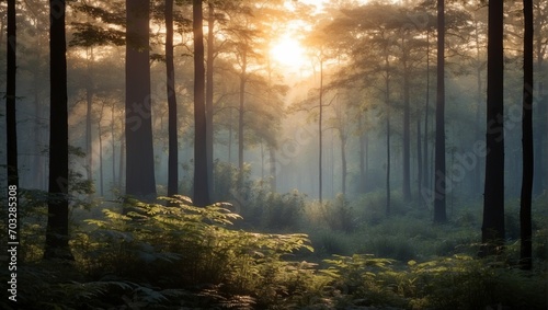 sunrise in the forest and beautiful plants