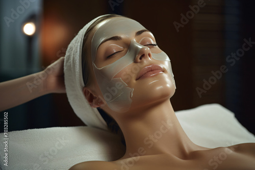 A woman going to have facial treatment from a spa at salon, in the style of creased, streaked, soft