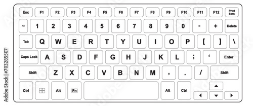 Keyboard in a realistic white design. Vector illustration Computer keyboard button layout template with letters.