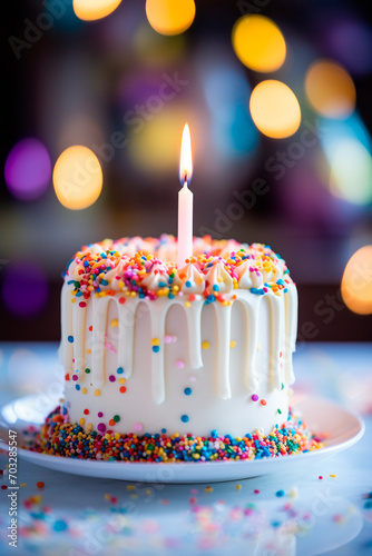 birthday cake with candles. Selective focus.