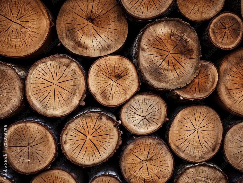 Wooden natural cut logs textured background, top view, flat lay Wooden natural cut logs textured background, top view, flat lay