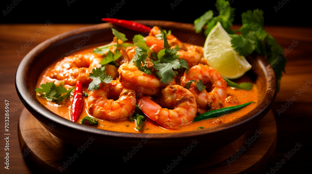 Thai spicy shrimp soup. Selective focus. Thai spicy shrimp soup. Selective focus.