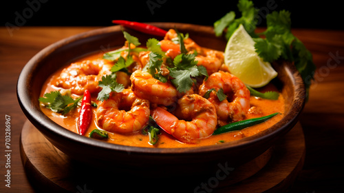 Thai spicy shrimp soup. Selective focus.