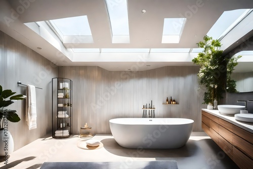 Soothing Retreat  Bathroom with Bathtub - Elegant Design  Comfortable Fixtures  and Aesthetic Serenity   A Relaxing Oasis for Unwinding.