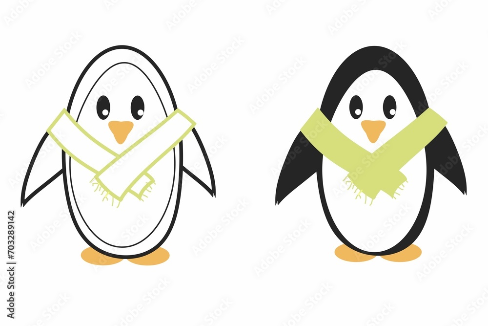 Fototapeta premium Penguin coloring book. Color according to the sample. Children's illustration.