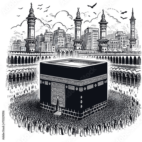 Free vector holy kaaba in mecca saudi arabia hand drawn sketch vector illustration photo