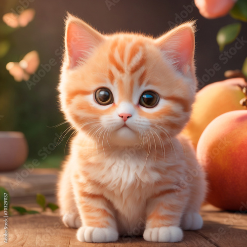 A adorable fat peach kitten, 3d rendering