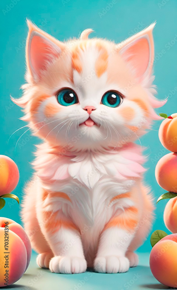 A adorable fat peach kitten, 3d rendering A adorable fat peach kitten, 3d rendering