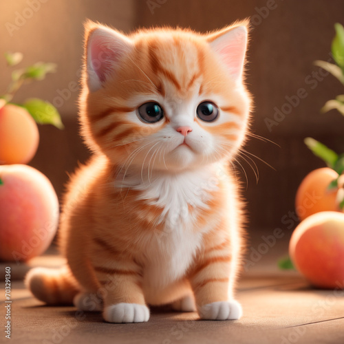 A adorable fat peach kitten, 3d rendering © hugog1977