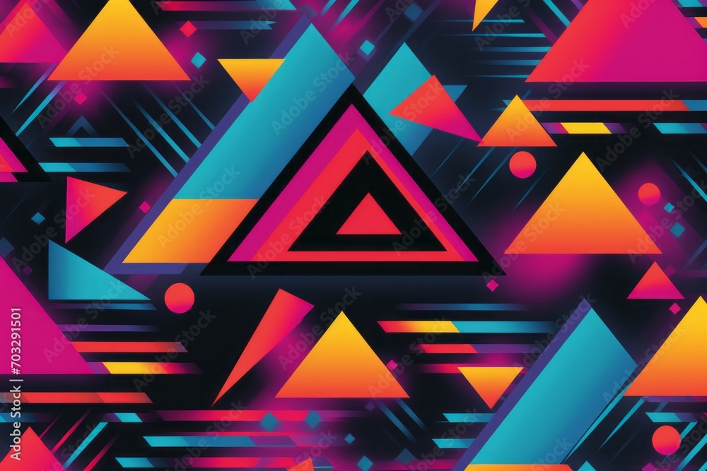 Fototapeta premium Create a blast from the past with an 80s-inspired patterned background, showcasing iconic elements like triangles, checkerboards, Generative AI