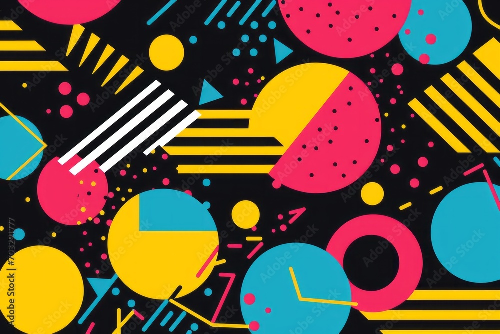 Elevate your design with the eclectic patterns of the 80s, featuring a mix of geometric shapes, squiggles, and a bold color palette, Generative AI Elevate your design with the eclectic patterns of the 80s, featuring a mix of geometric shapes, squiggles, and a bold color palette, Generative AI