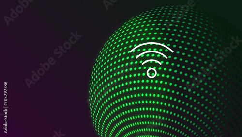 Wifi internet wireless technology connection symbol with signal waves in digital background. Loop video animation.